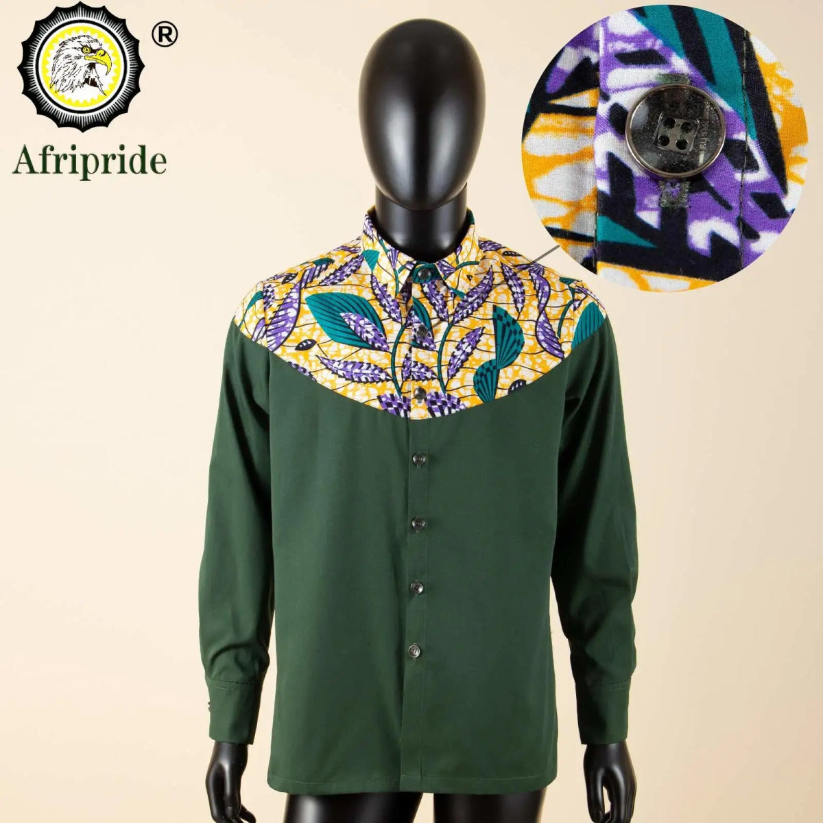 Dashiki African Men’s Long Sleeve Shirt – Ankara Print Single - Breasted Dress Shirt - Free Delivery Worldwide only at Flexi Africa