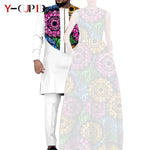 Dashiki Couple Outfit Set – Women’s African Dress with Men’s Bazin Riche Top and Pants for Special Occasions - Free Delivery Worldwide only at Flexi Africa
