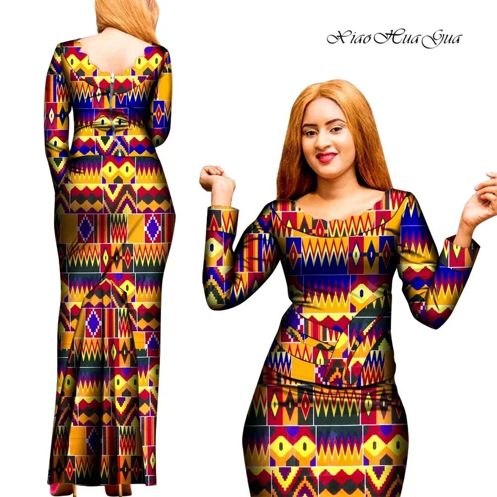 Elegant 2PC African Skirt and Top Set – Long Sleeve Blouse and Matching Maxi Skirt for Women - Free Delivery Worldwide only at Flexi Africa