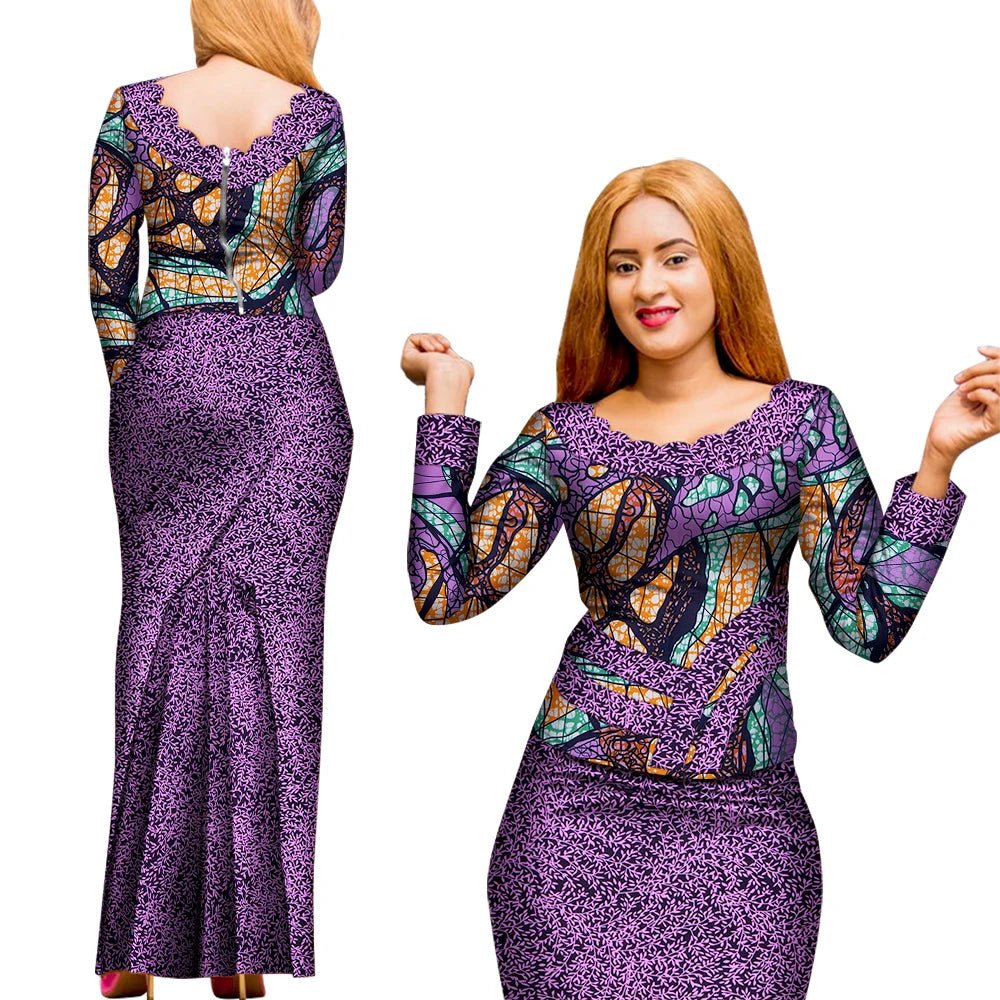 Elegant 2PC African Skirt and Top Set – Long Sleeve Blouse and Matching Maxi Skirt for Women - Free Delivery Worldwide only at Flexi Africa