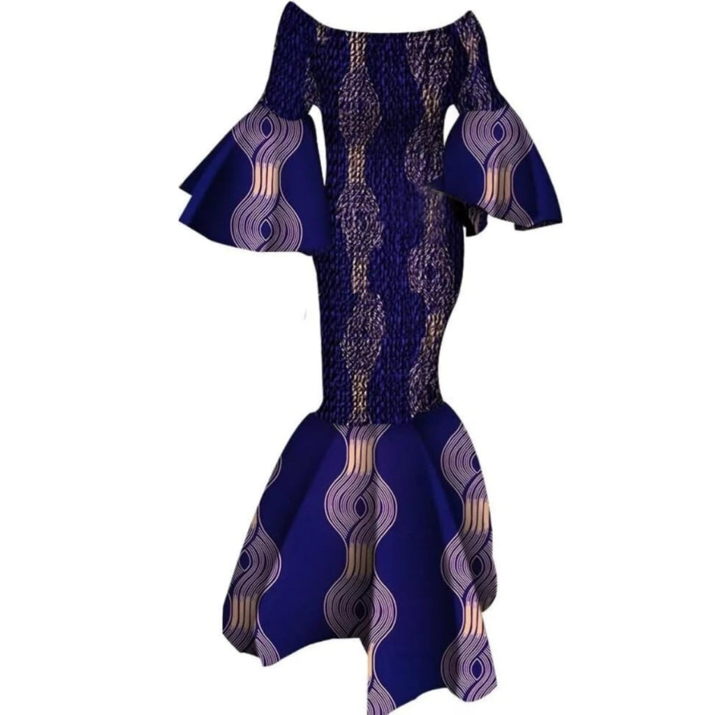 Elegant African Ankara Print Maxi Dress for Women with Ruffle Sleeves - Free Delivery Worldwide only at Flexi Africa