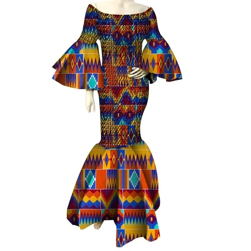 Elegant African Ankara Print Maxi Dress for Women with Ruffle Sleeves - Free Delivery Worldwide only at Flexi Africa