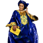 Elegant African Bazin Riche Embroidery Maxi Dress for Women - Free Delivery Worldwide only at Flexi Africa