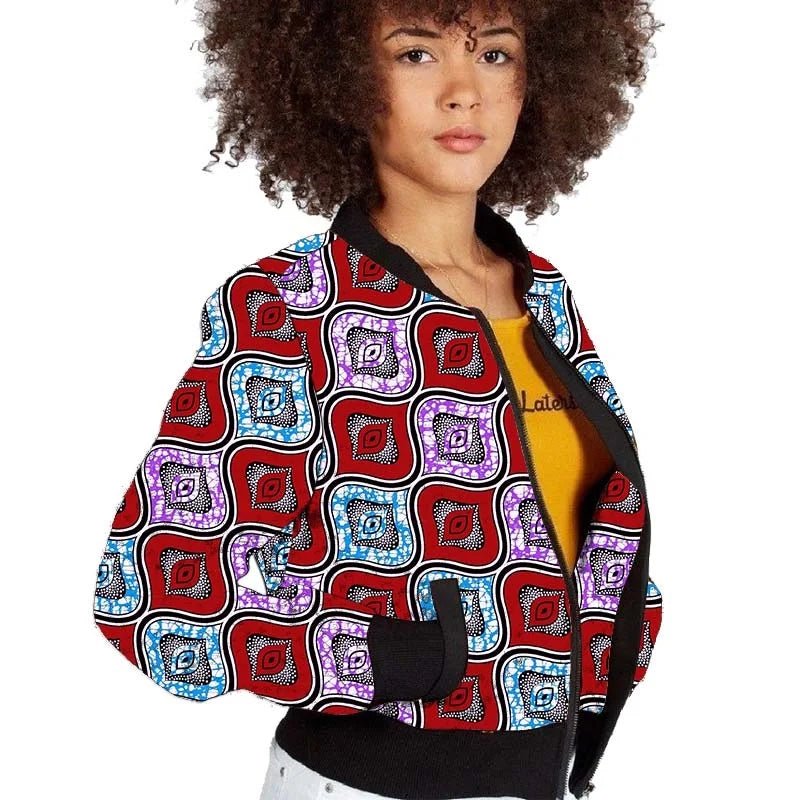 Elegant African-Inspired Women's Bomber Jacket: Colorful Statement Piece for Stylish Comfort - Flexi Africa FREE POST