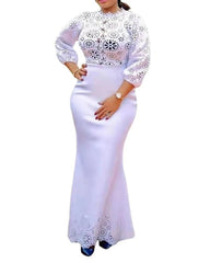 Elegant African Long Sleeve White Dresses: Plus Size Grace and Style - Flexi Africa - Free Delivery at www.flexiafrica.com