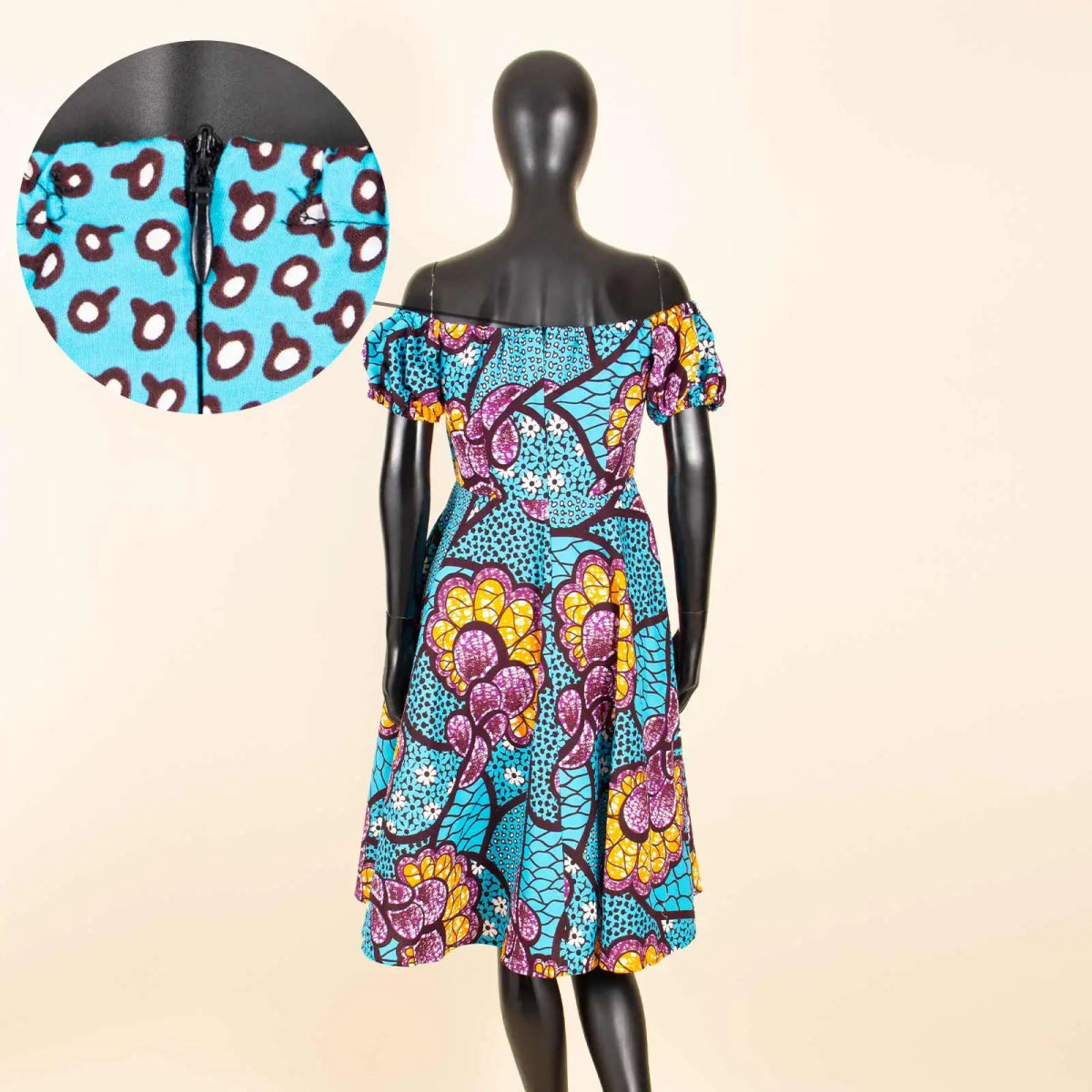Elegant African Midi Dress – High - Waist Ankara Fashion Wear with Short Sleeves - Free Delivery Worldwide only at Flexi Africa