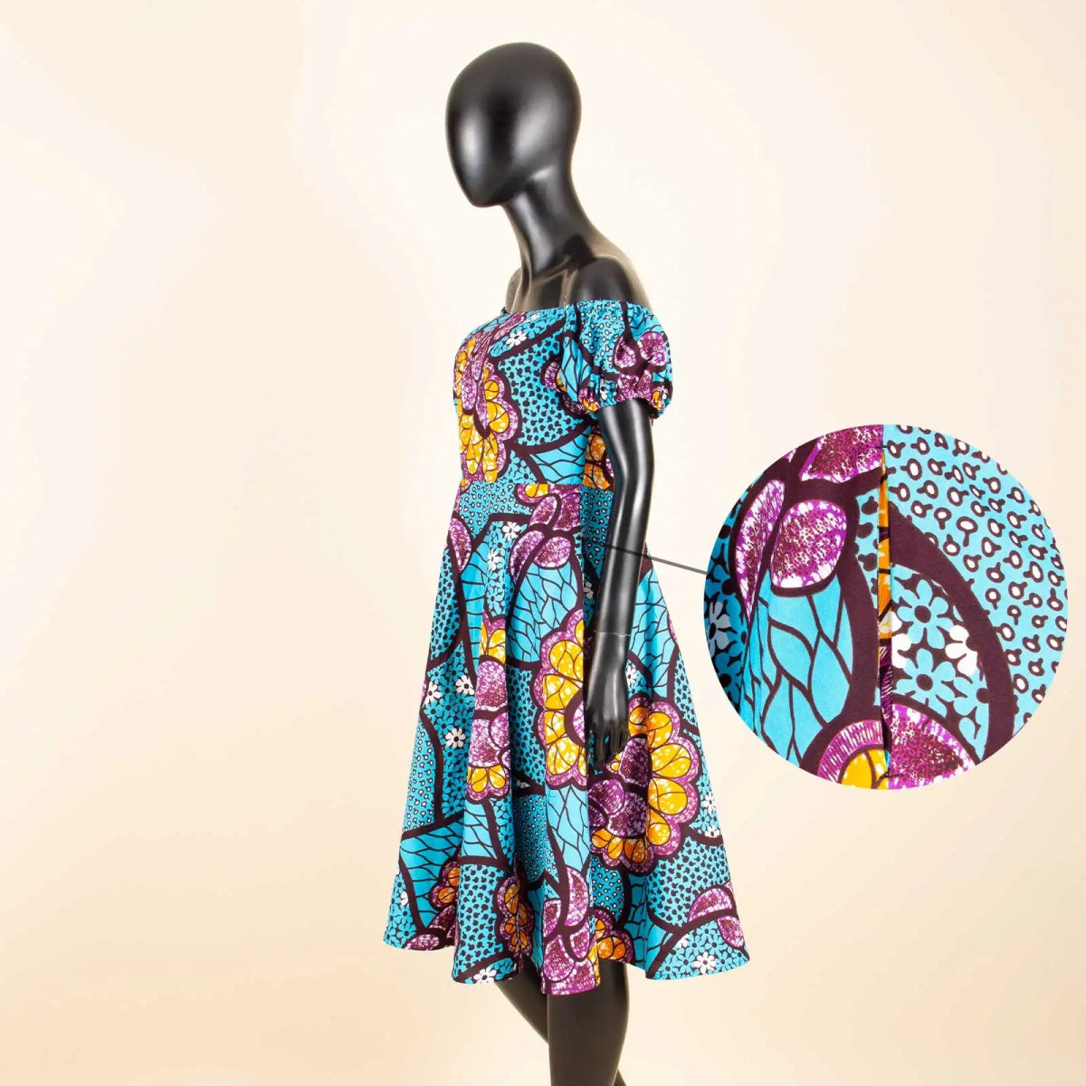 Elegant African Midi Dress – High - Waist Ankara Fashion Wear with Short Sleeves - Free Delivery Worldwide only at Flexi Africa