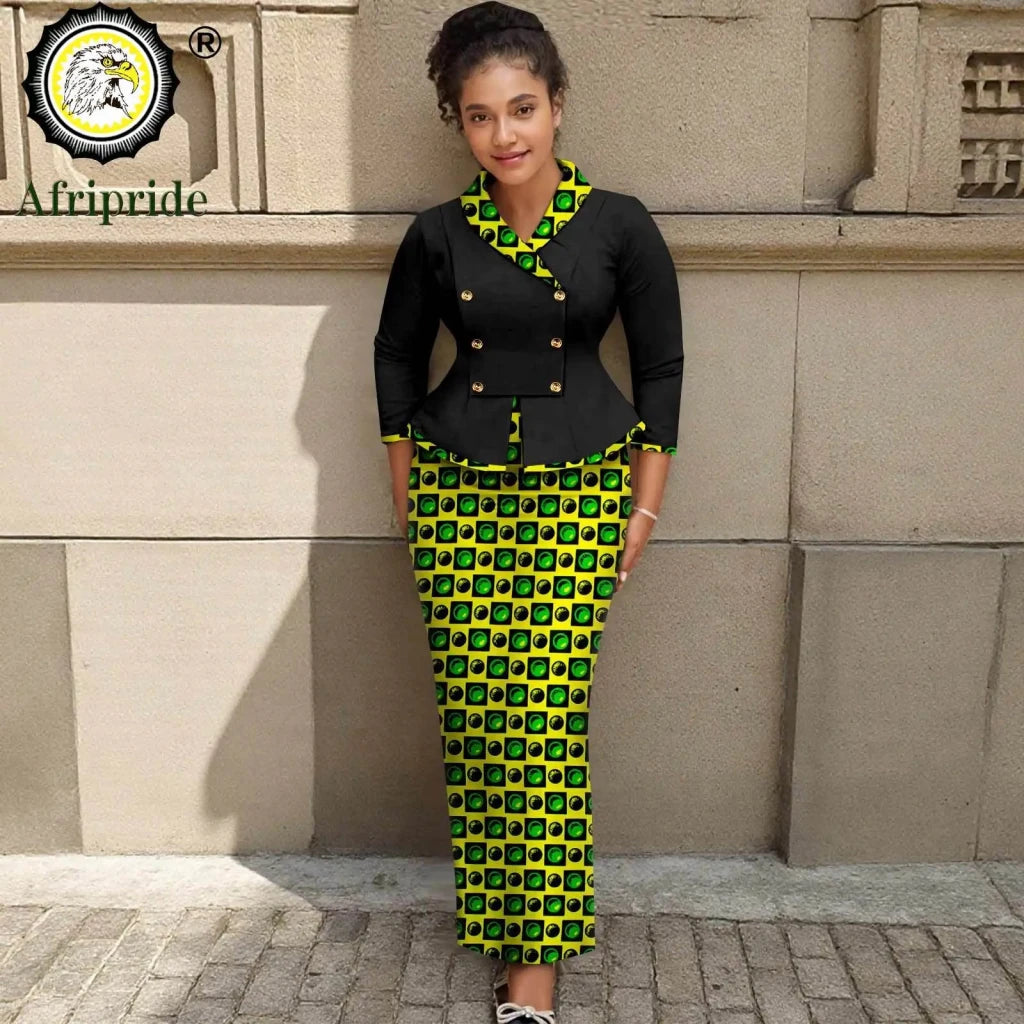 Elegant African Print 2PC Suit – Structured Blazer & High - Waisted Skirt - Free Delivery Worldwide only at Flexi Africa