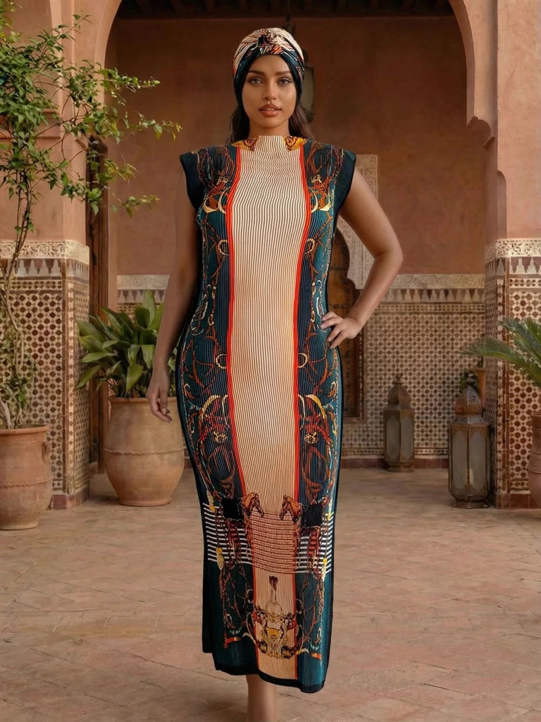 Elegant African Printed Silk Kaftan Abaya – Oversized Dress for Women - Free Delivery Worldwide only at Flexi Africa