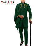 Elegant African Wedding Couple Outfits – Women's Slim Fit Mermaid Dress & Men's Bazin Riche Jacket Pant Set with Hat - Free Delivery Worldwide only at Flexi Africa