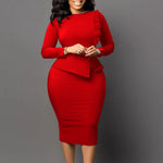 Elegant African Women’s Bodycon Midi Dress – High Waist Long Sleeve Spring Dress - Free Delivery Worldwide only at Flexi Africa