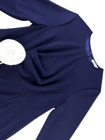 Elegant Colorblock Bodycon Church Dress — O‑Neck, Long Sleeve, 3D Flower Tiered Ruffles - Free Delivery Worldwide only at Flexi Africa