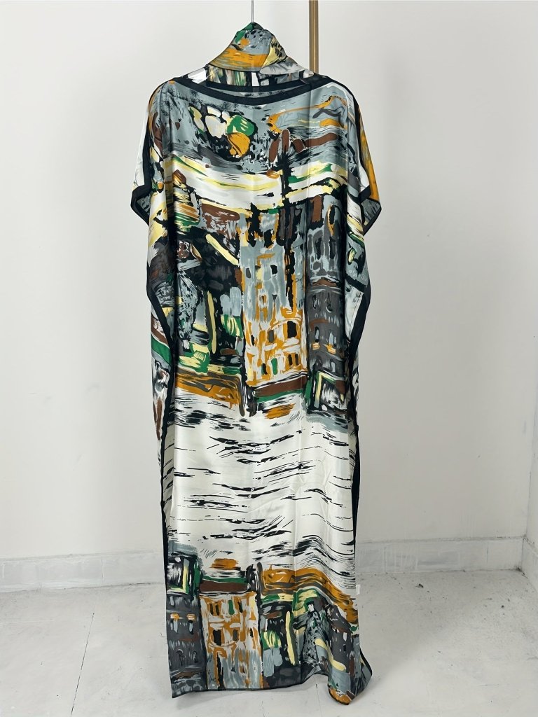 Elegant Plus Size Abstract Kaftan Maxi Dress – Flowy Batwing Sleeves & Timeless Chic - Free Delivery Worldwide only at Flexi Africa