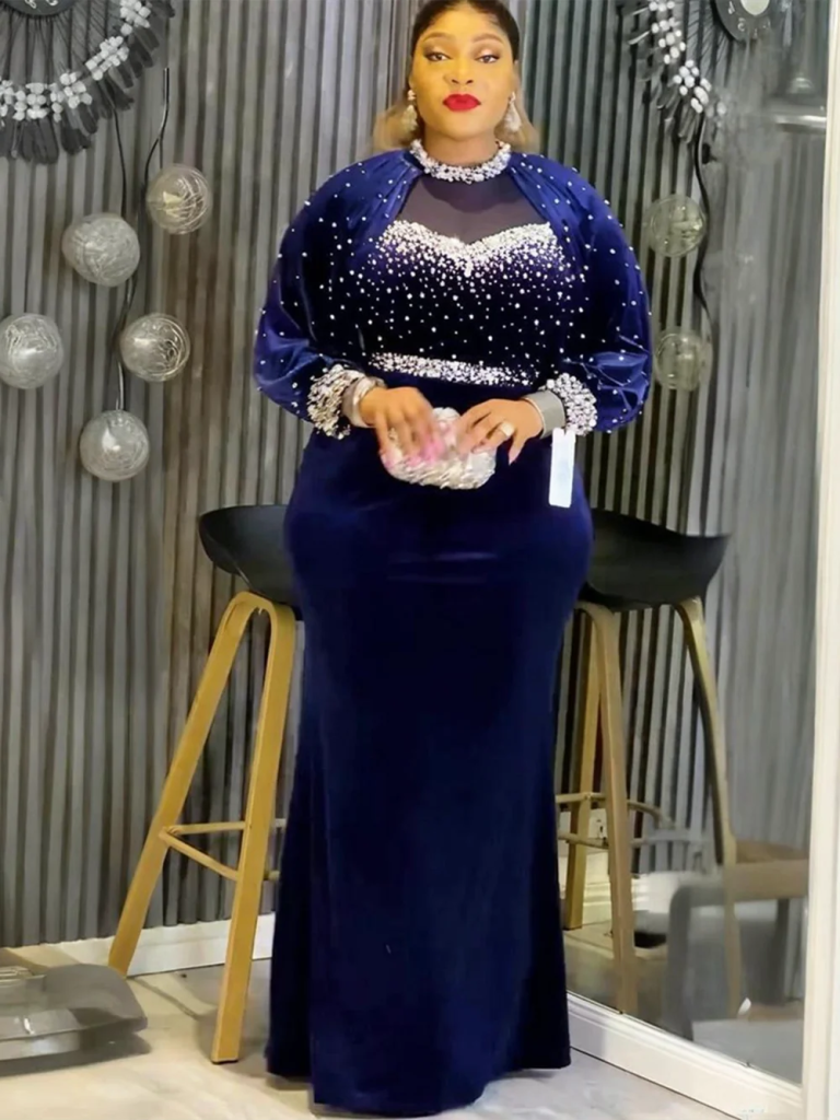 Elegant Plus Size African Ankara Velvet Maxi Gown – Dashiki Wedding & Party Dress - Free Delivery Worldwide only at Flexi Africa