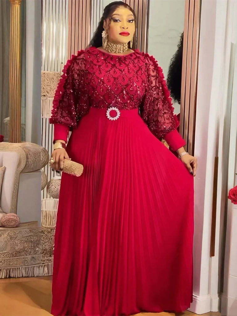 Elegant Plus Size African Dashiki Maxi Gown – Ankara Sequin Wedding & Evening Dress - Free Delivery Worldwide only at Flexi Africa