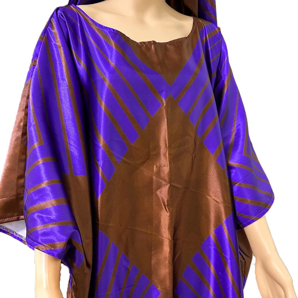 Elegant Purple African Dresses: Traditional Wedding Party Attire with Original Riche Dashiki Robe and Printed Evening Gowns, Complete with Scarf - Flexi Africa - Flexi Africa offers Free Delivery Worldwide - Vibrant African traditional clothing showcasing bold prints and intricate designs