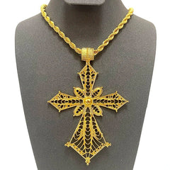 Ethiopian Cross Pendant Necklace with 80cm Twisted Chain – Gold Color African Wedding Party Jewelry Gift - Free Delivery Worldwide only at Flexi Africa