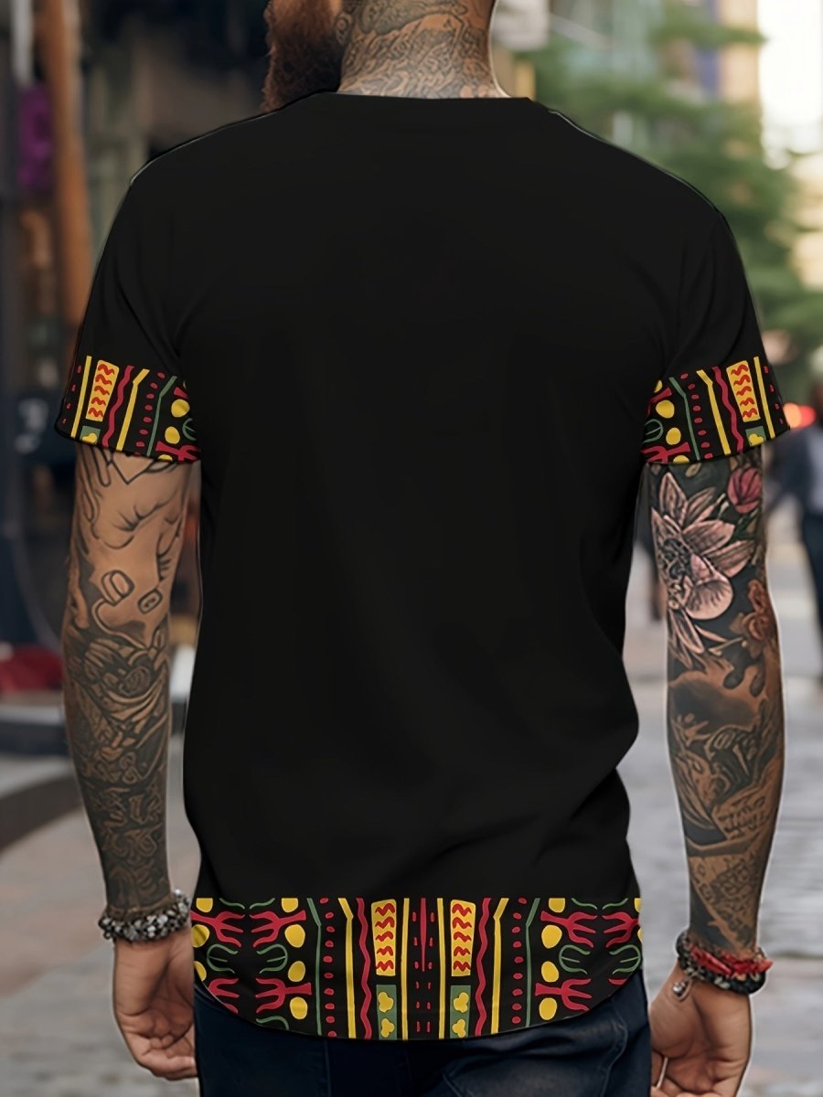 Ethnic Style Printed T-shirt, Men's Casual Street Style Stretch Round Neck Tee Shirt For Summer - Free Delivery Worldwide only at Flexi Africa