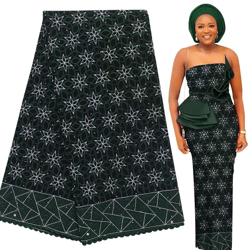 Exquisite Nigerian Party Stone Embroidery Gown: Fashion's 100% Cotton Voile Lace Fabric 2.5 Yards - Flexi Africa