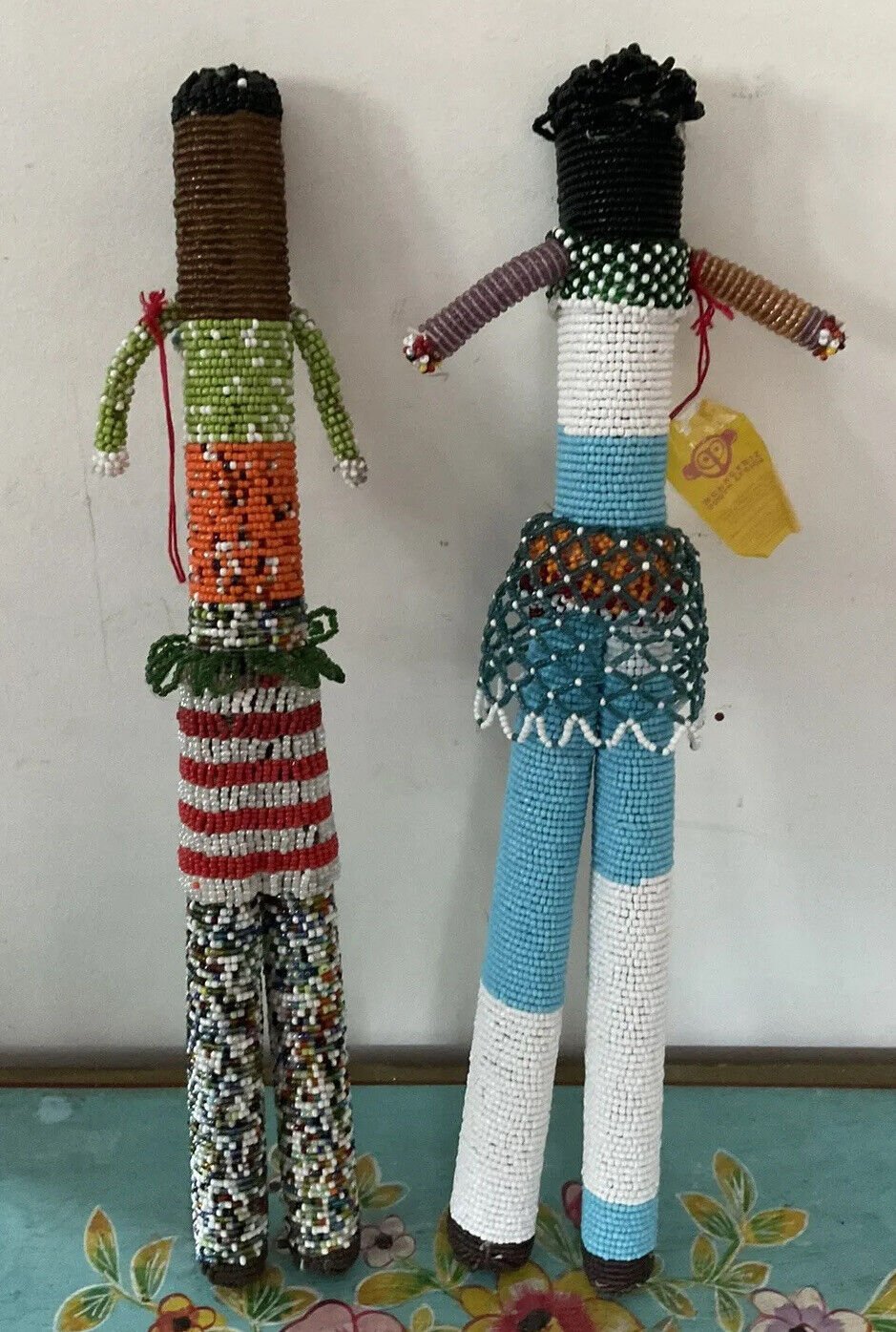 Fantastic Pair Of Hand Made South African Beaded Dolls With Tag - Flexi Africa - Flexi Africa offers Free Delivery Worldwide - Vibrant African traditional clothing showcasing bold prints and intricate designs