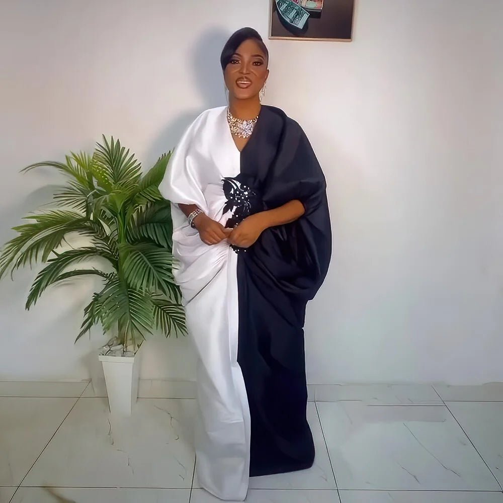 Fashion boubou africain femme Color blocking african dress Embroidery decoration africa clothing - Free Delivery Worldwide only at Flexi Africa