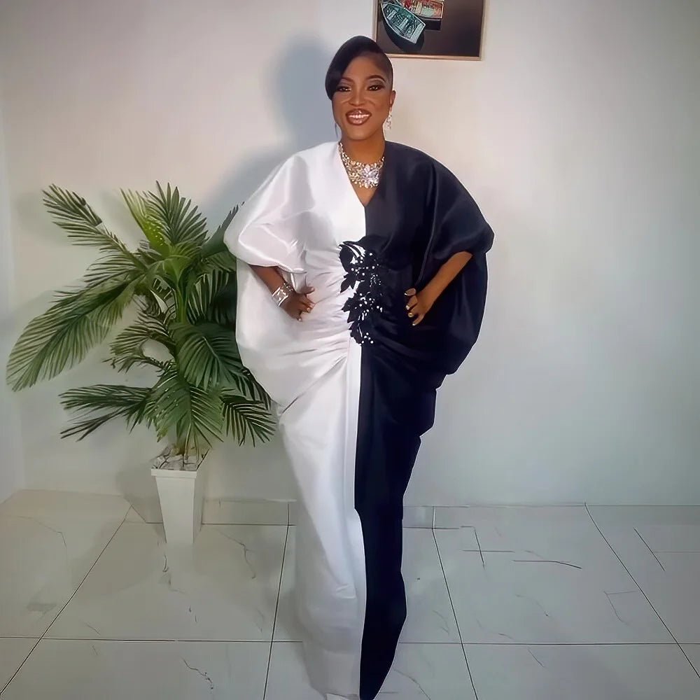 Fashion boubou africain femme Color blocking african dress Embroidery decoration africa clothing - Free Delivery Worldwide only at Flexi Africa