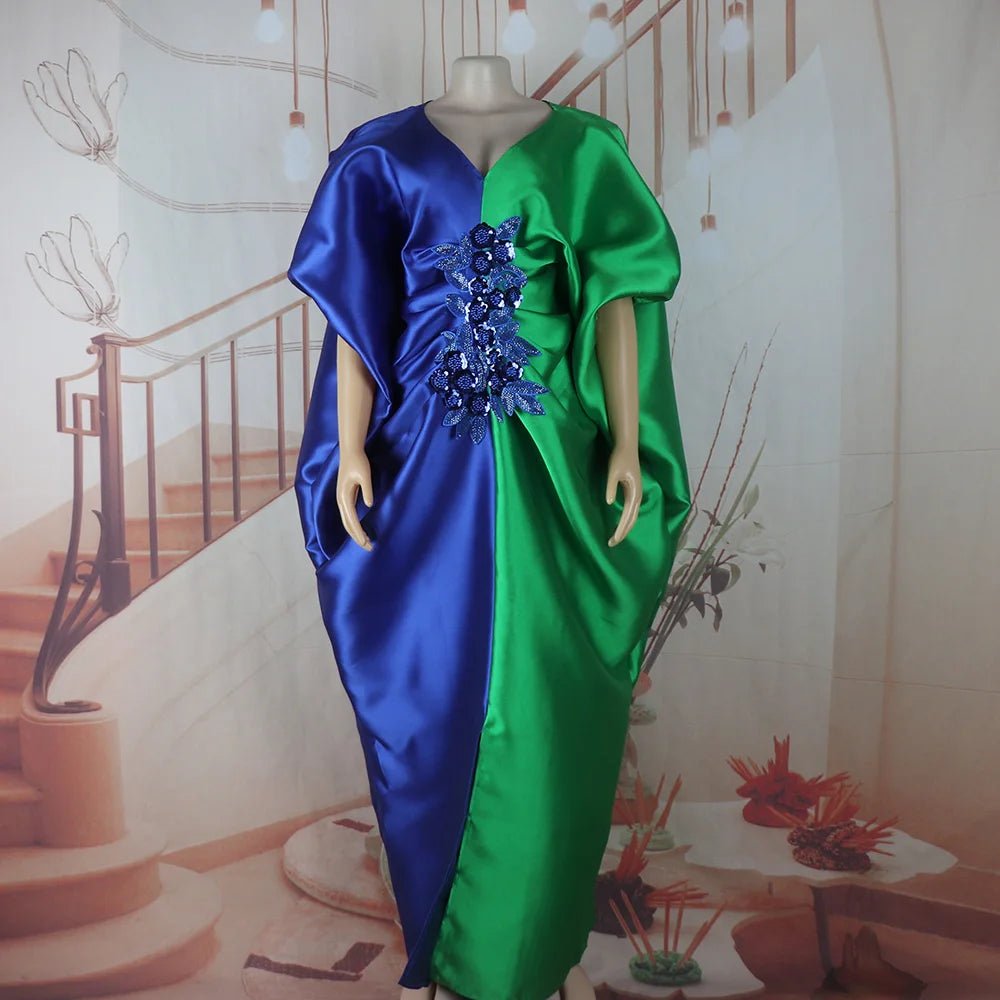 Fashion boubou africain femme Color blocking african dress Embroidery decoration africa clothing - Free Delivery Worldwide only at Flexi Africa