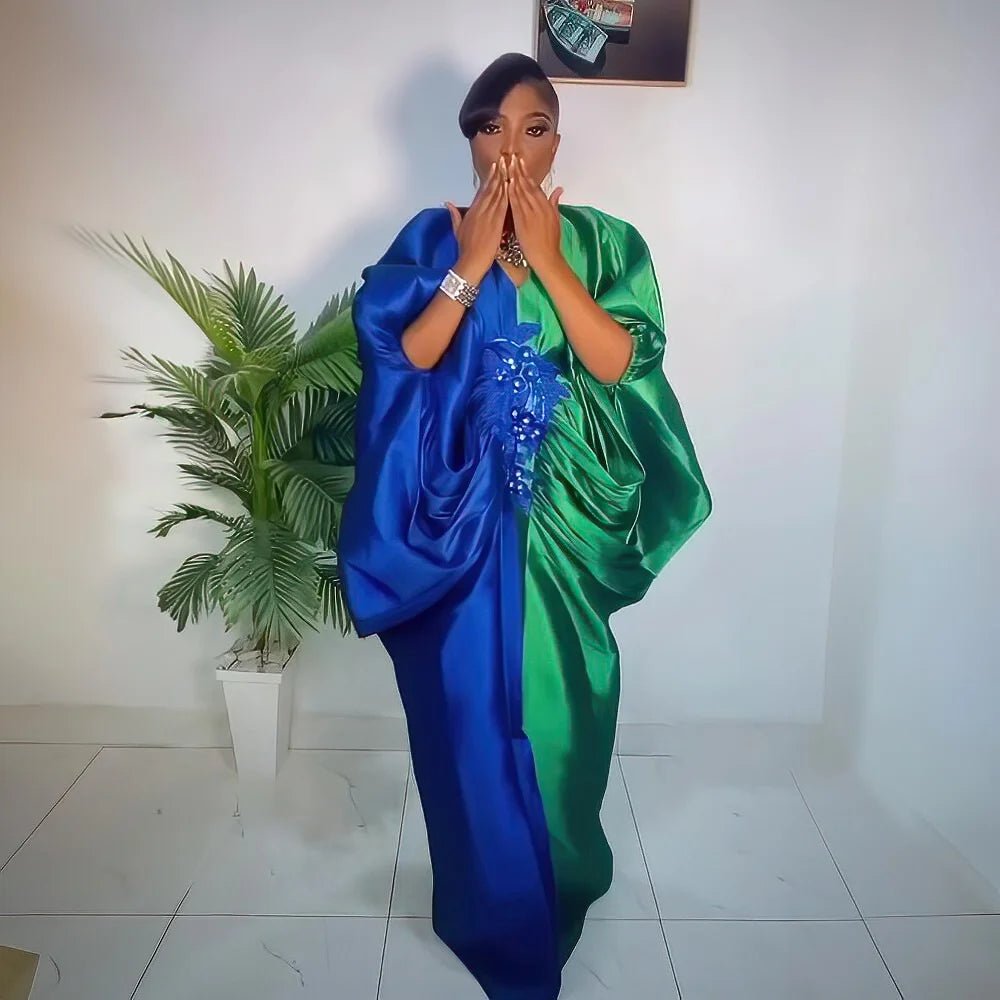 Fashion boubou africain femme Color blocking african dress Embroidery decoration africa clothing - Free Delivery Worldwide only at Flexi Africa