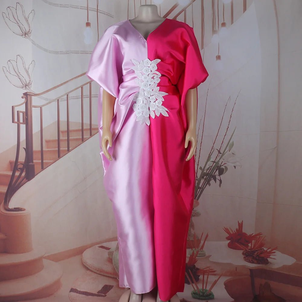 Fashion boubou africain femme Color blocking african dress Embroidery decoration africa clothing - Free Delivery Worldwide only at Flexi Africa