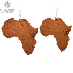 Fashion Laser-Cut Wooden African Map Drop Earrings: Traditional Ethnic Pendant Dangle Jewelry for Women - Flexi Africa