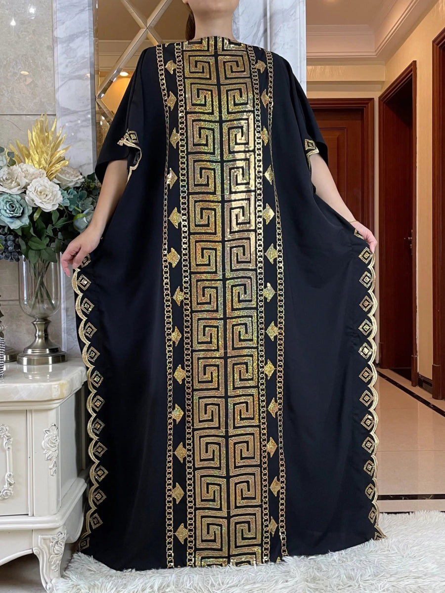 Fashionable African Party Abaya Dress: High - Quality, Comfortable Fabric with Sequin Embroidery for Women - Free Delivery Worldwide only at Flexi Africa