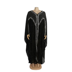 Femme Diamonds Chiffon African Dresses for Women 2024 Hooded Traditional Clothing Dubai Abaya Kaftan Africa Dashiki Robe Gown - Free Delivery Worldwide only at Flexi Africa