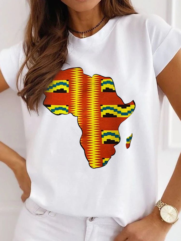 Fresh African Women's Casual Short Sleeve T-shirt: Loose-Fit O-neck White Tee - Flexi Africa - Flexi Africa offers Free Delivery Worldwide - Vibrant African traditional clothing showcasing bold prints and intricate designs