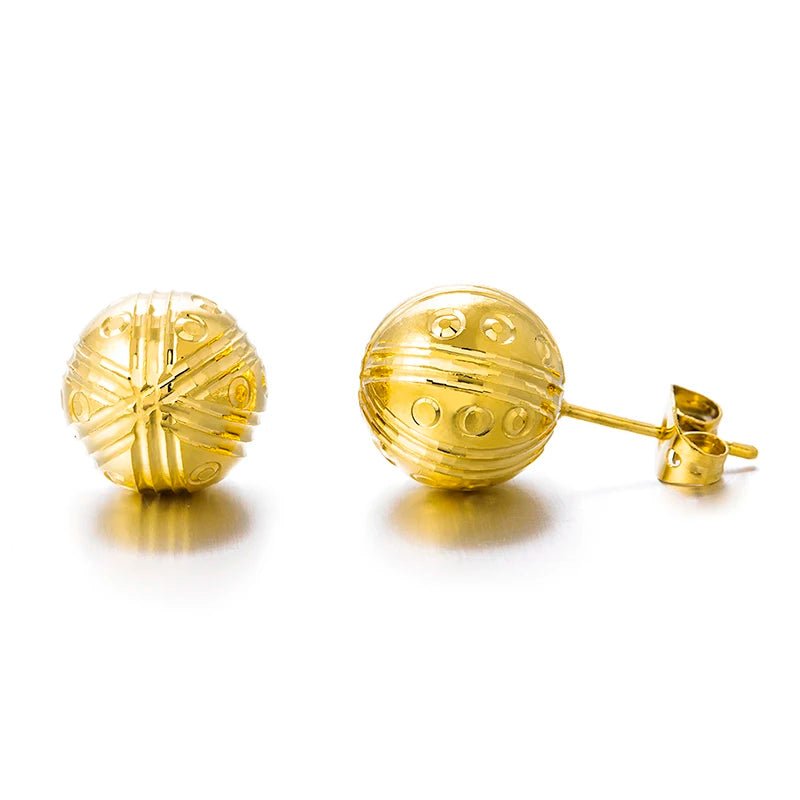 Gold Ball Stud Earrings – Elegant Round Bead Earrings for Women & Girls, Ethiopian African Jewelry Style - Free Delivery Worldwide only at Flexi Africa