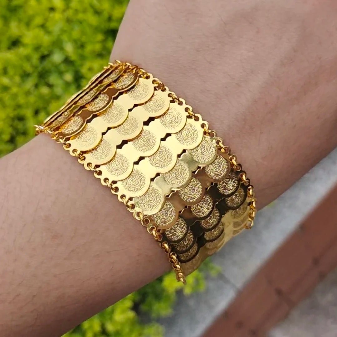 Gold Coin Bangles & Bracelets for Women and Men – African Jewelry Gifts - Free Delivery Worldwide only at Flexi Africa