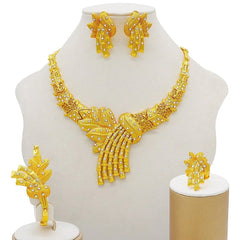 Gold Necklace Set for Women: Ideal for Nigerian African Weddings Complete with Earrings Rings - Free Delivery Worldwide only at Flexi Africa