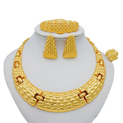 Gold Necklace Set for Women: Ideal for Nigerian African Weddings Complete with Earrings Rings - Flexi Africa