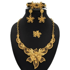 Gold Plated Wedding Jewelry Set - Complete African Chokers Necklace, Earrings, and Rings Fashion Bridal Jewellery Set - Free Delivery Worldwide only at Flexi Africa