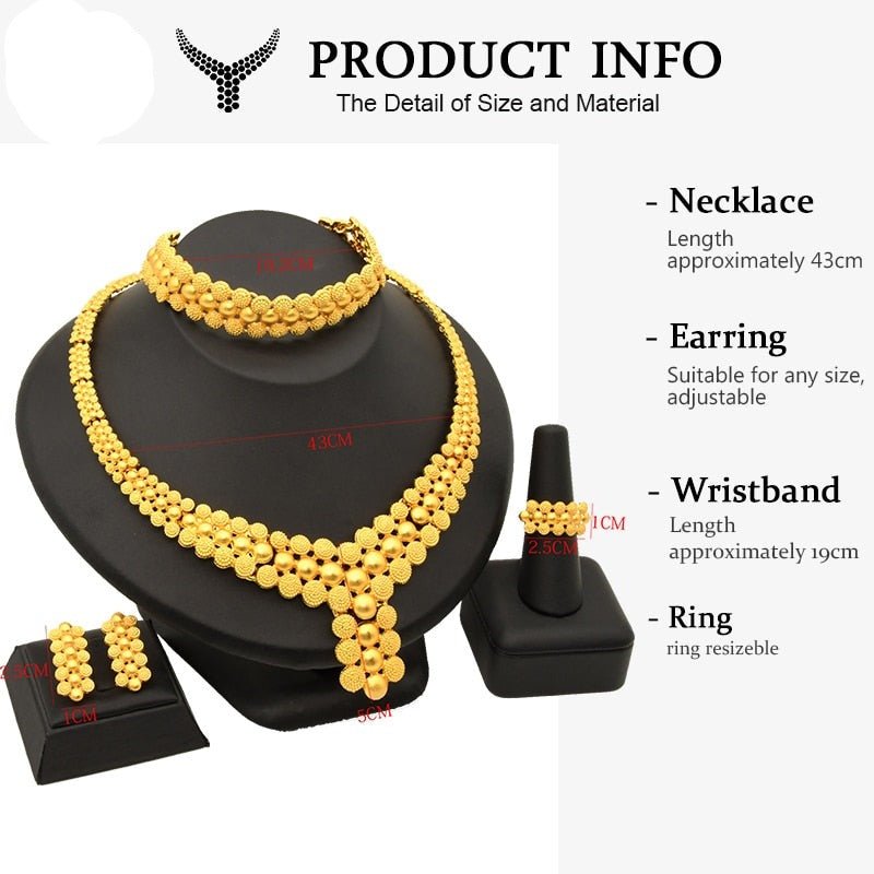 Gold Plated Wedding Jewelry Set - Complete African Chokers Necklace, Earrings, and Rings Fashion Bridal Jewellery Set - Free Delivery Worldwide only at Flexi Africa