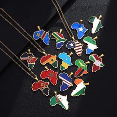 Gold Stainless Steel Africa Map Flag Pendant Necklace African Countries - Flexi Africa - Free Delivery www.flexiafrica.com