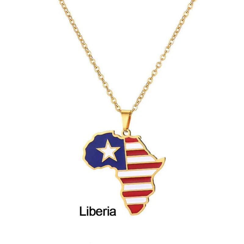 Gold Stainless Steel Africa Map Flag Pendant Necklace African Countries - Flexi Africa - Free Delivery www.flexiafrica.com