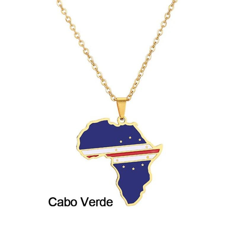 Gold Stainless Steel Africa Map Flag Pendant Necklace African Countries - Flexi Africa - Flexi Africa offers Free Delivery Worldwide - Vibrant African traditional clothing showcasing bold prints and intricate designs