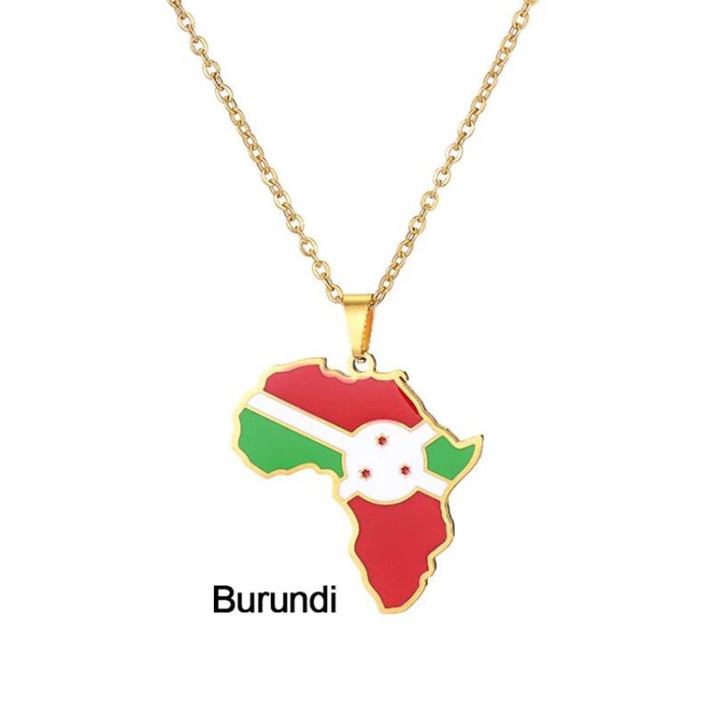 Gold Stainless Steel Africa Map Flag Pendant Necklace African Countries - Flexi Africa - Flexi Africa offers Free Delivery Worldwide - Vibrant African traditional clothing showcasing bold prints and intricate designs