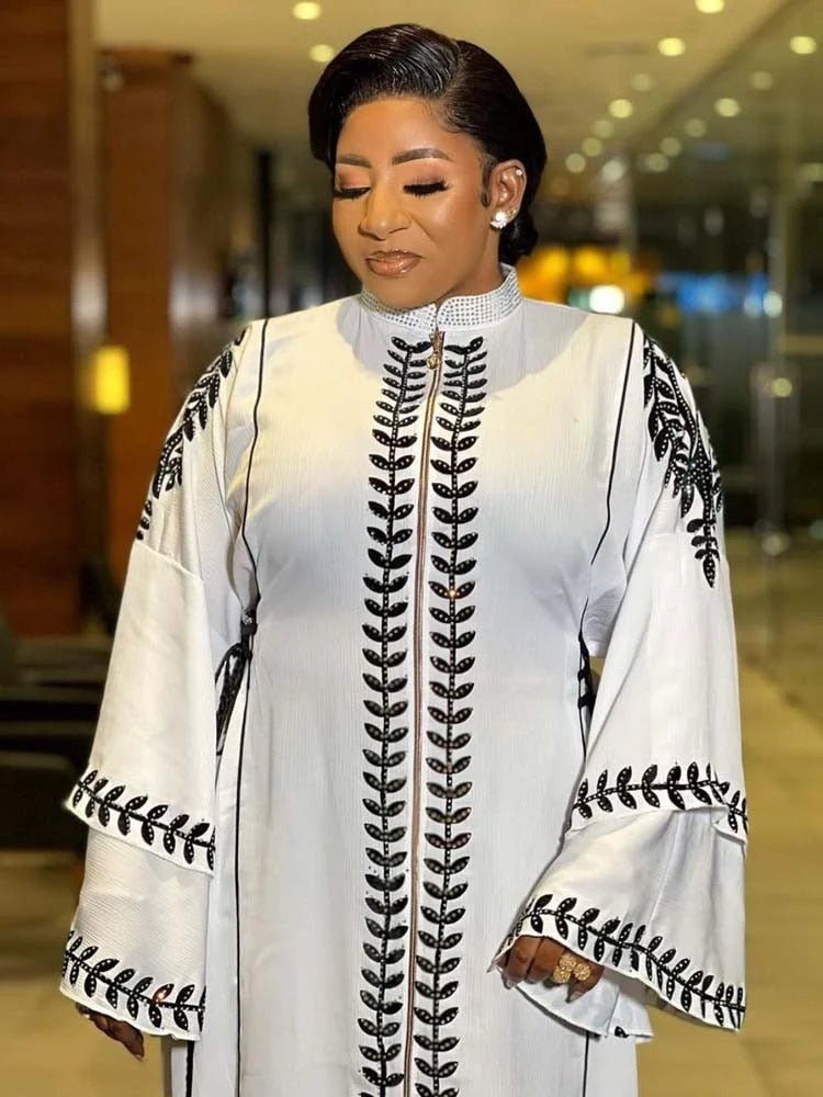 High Quality Diamond Embroidered Collar with Scarf Robe - Dashiki African Women - Free Delivery Worldwide only at Flexi Africa