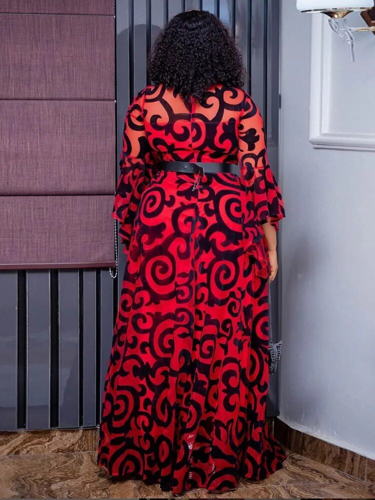 Long Sleeve Chiffon Dresses For Women African Dashiki Print Robe - Flexi Africa - Flexi Africa offers Free Delivery Worldwide - Vibrant African traditional clothing showcasing bold prints and intricate designs