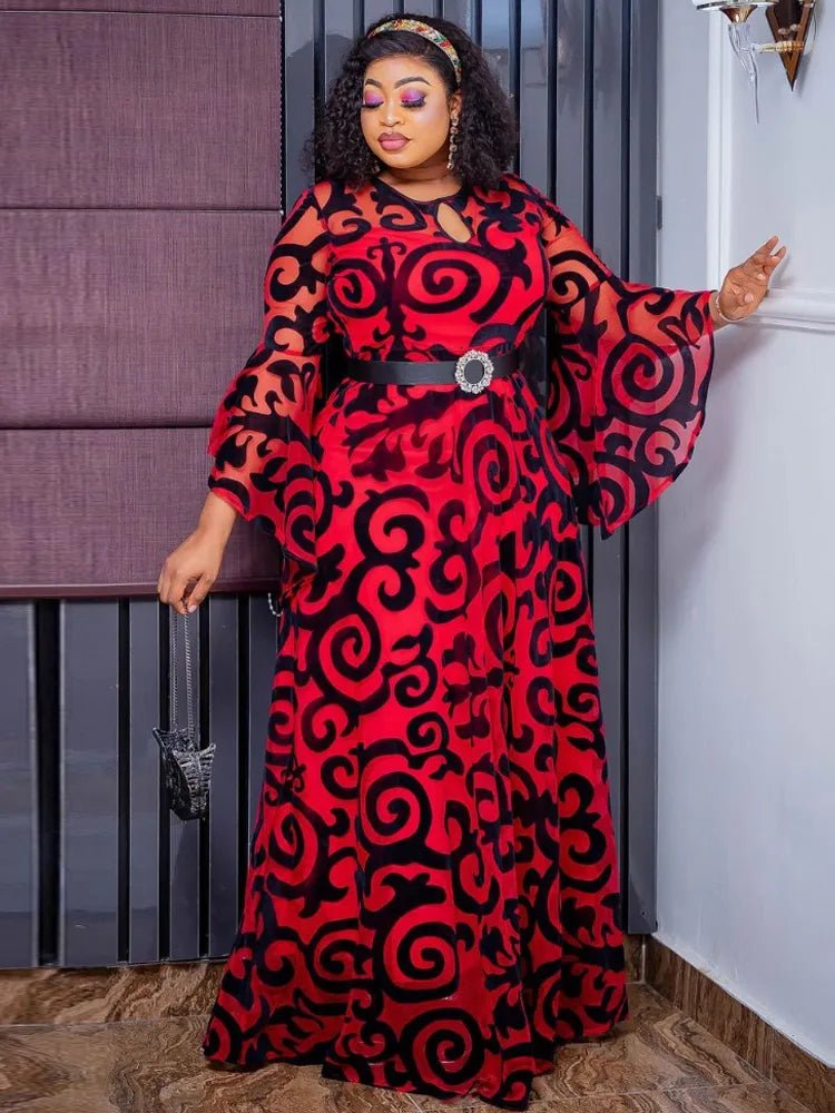 Long Sleeve Chiffon Dresses For Women African Dashiki Print Robe - Flexi Africa - Flexi Africa offers Free Delivery Worldwide - Vibrant African traditional clothing showcasing bold prints and intricate designs