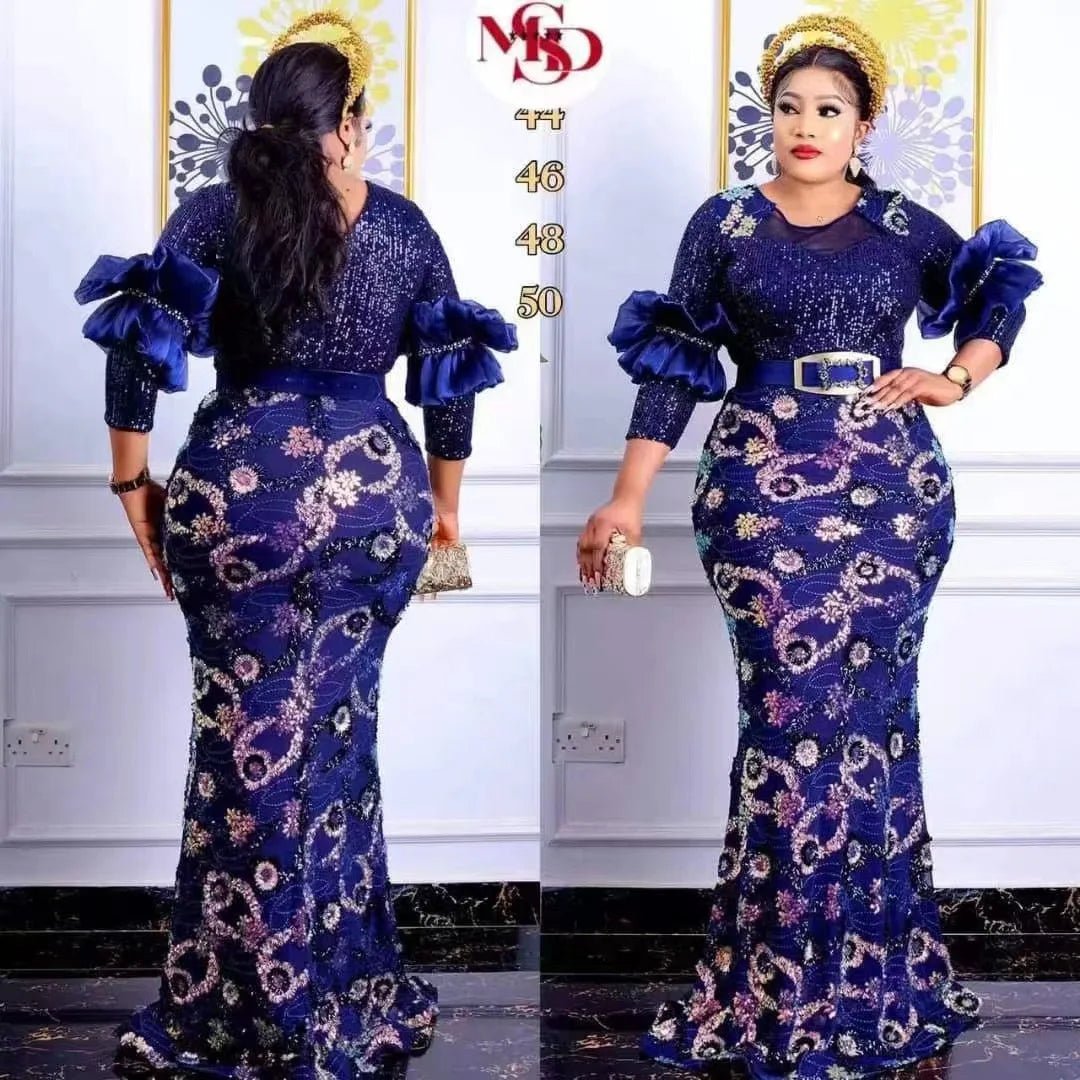 Luxurious Sequin Mermaid Gown: Plus Size African Women's Evening Dress for Wedding Parties - Flexi Africa - Flexi Africa offers Free Delivery Worldwide - Vibrant African traditional clothing showcasing bold prints and intricate designs