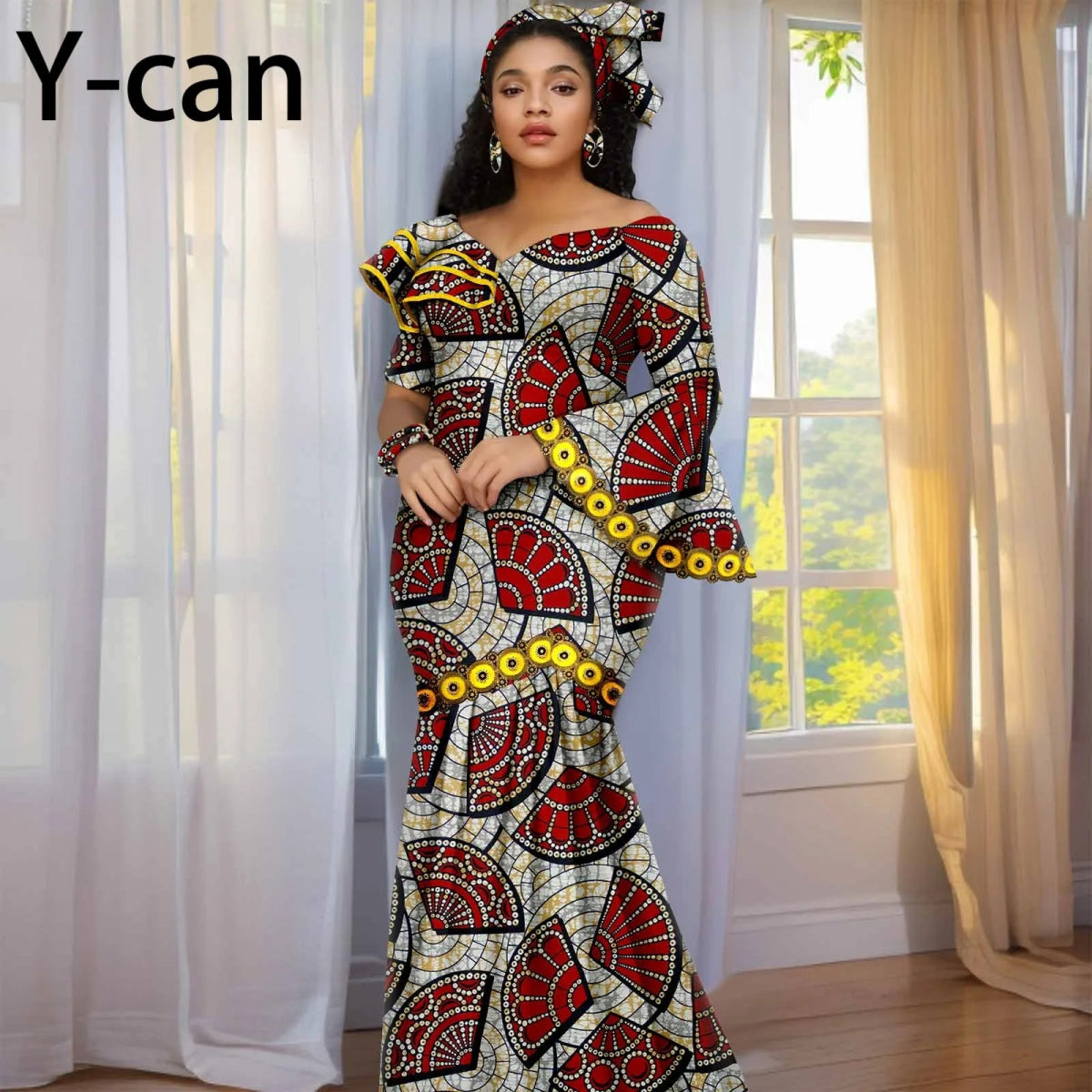 Luxury African Ankara Print Dress – Elegant Slim Fit Gown for Women’s Birthday, Wedding, and Party Events - Free Delivery Worldwide only at Flexi Africa