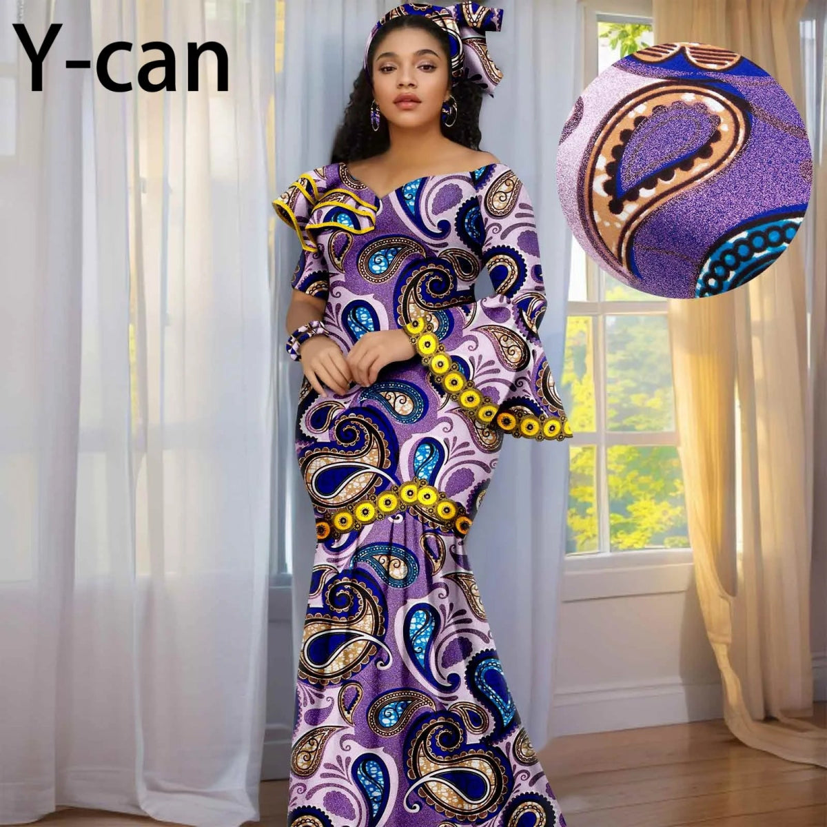 Luxury African Ankara Print Dress – Elegant Slim Fit Gown for Women’s Birthday, Wedding, and Party Events - Free Delivery Worldwide only at Flexi Africa