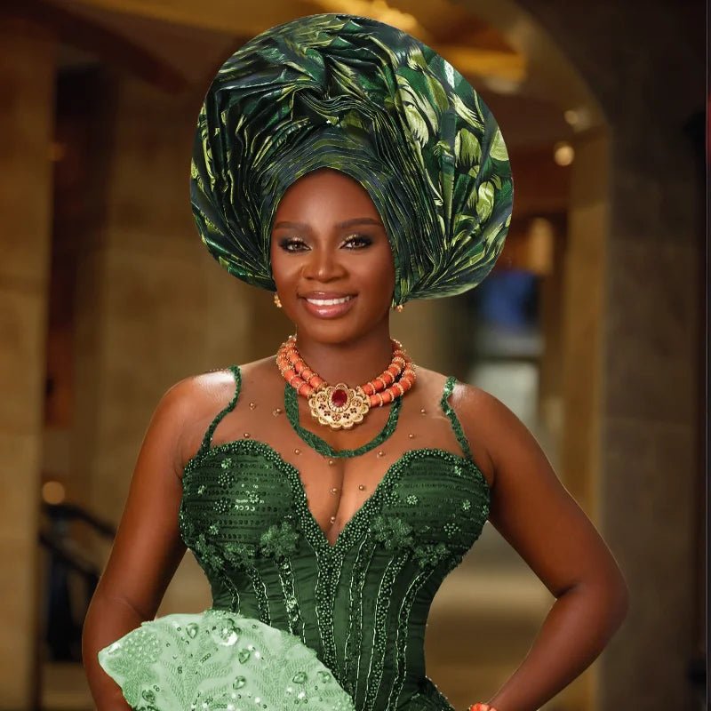 Luxury African Auto Gele Headwrap – High - Quality Wedding & Party Turban for Women - Free Delivery Worldwide only at Flexi Africa